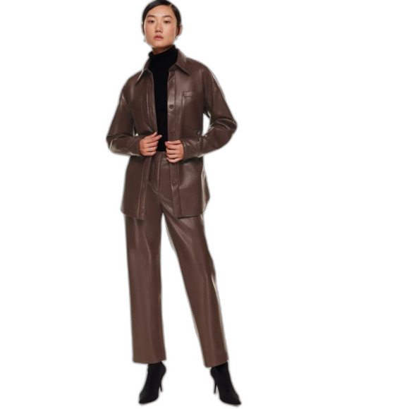 Aritzia Babaton Ava Belted Vegan Leather Jacket in Coffee Bean S NWOT
